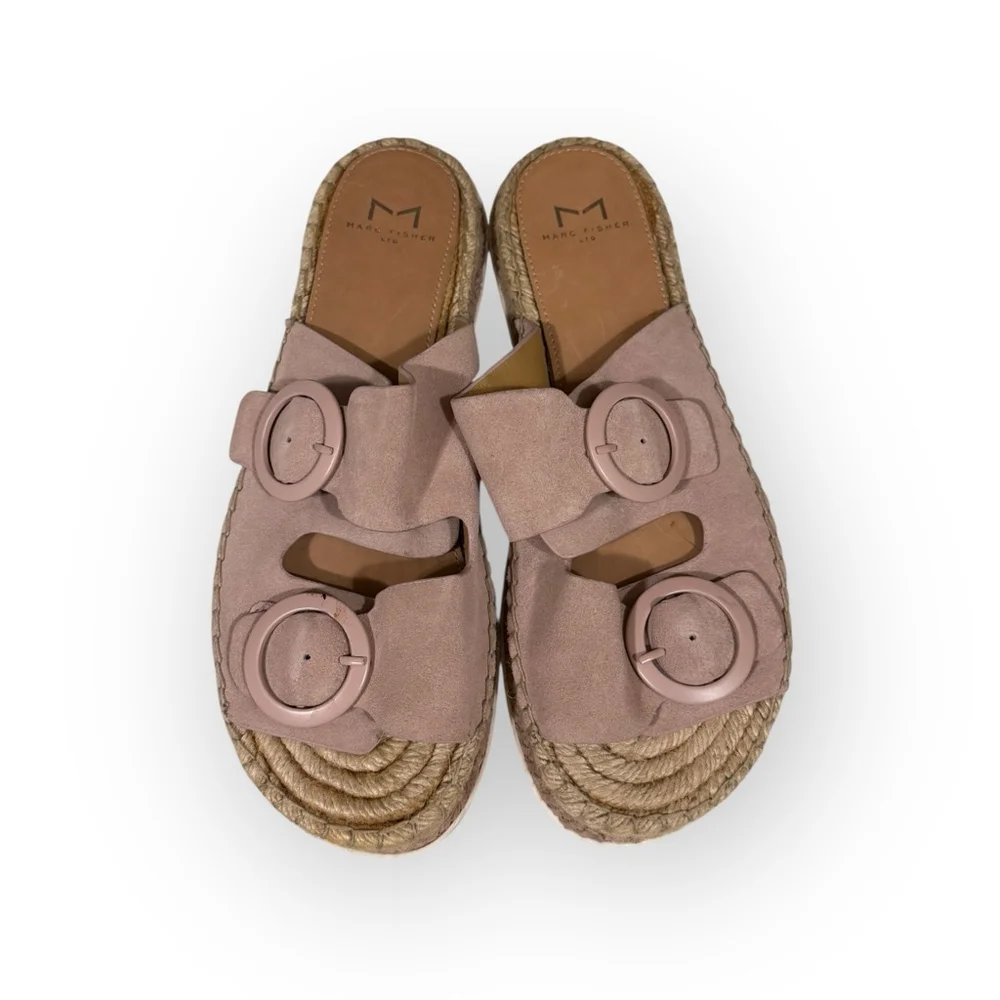 Marc Fisher MlramSA Leather Espadrille Platform Sandals Pink Buckle Slides 8.5​ - Picture 8 of 10